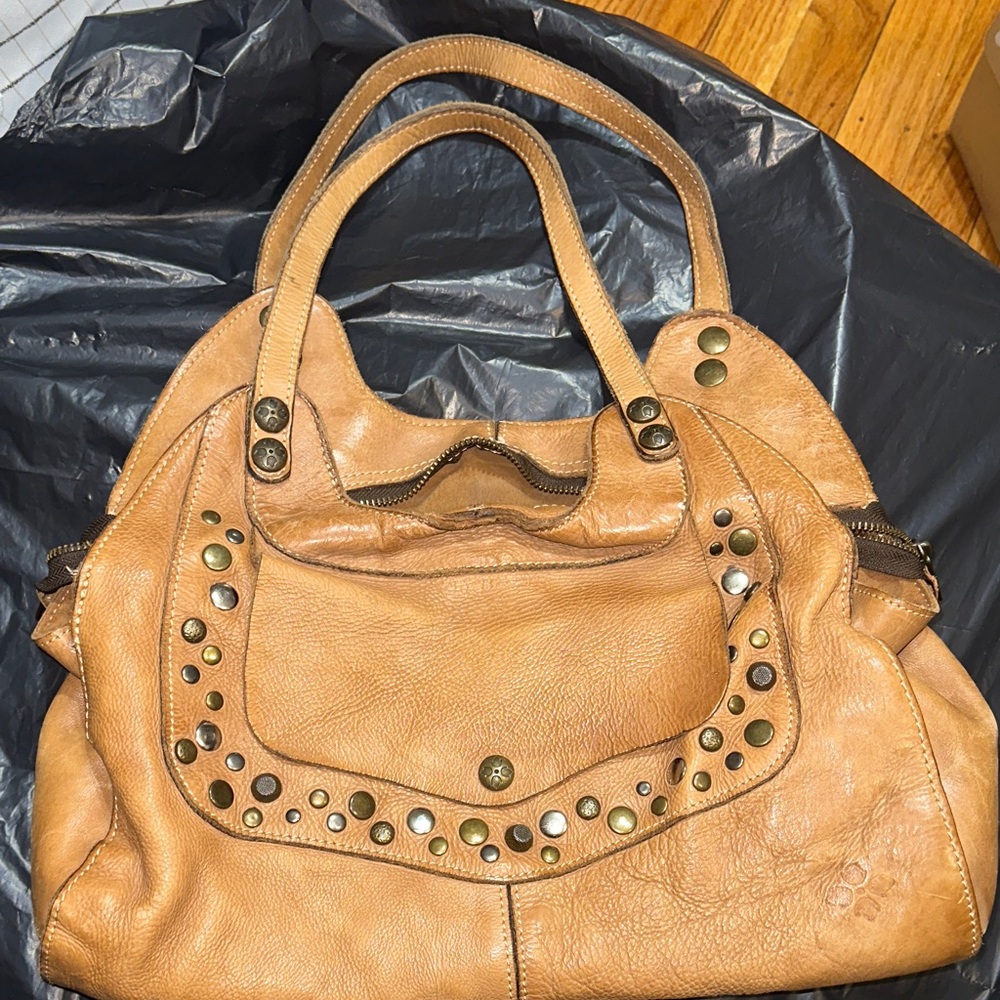 Elegant Tan Studded Shoulder Bag